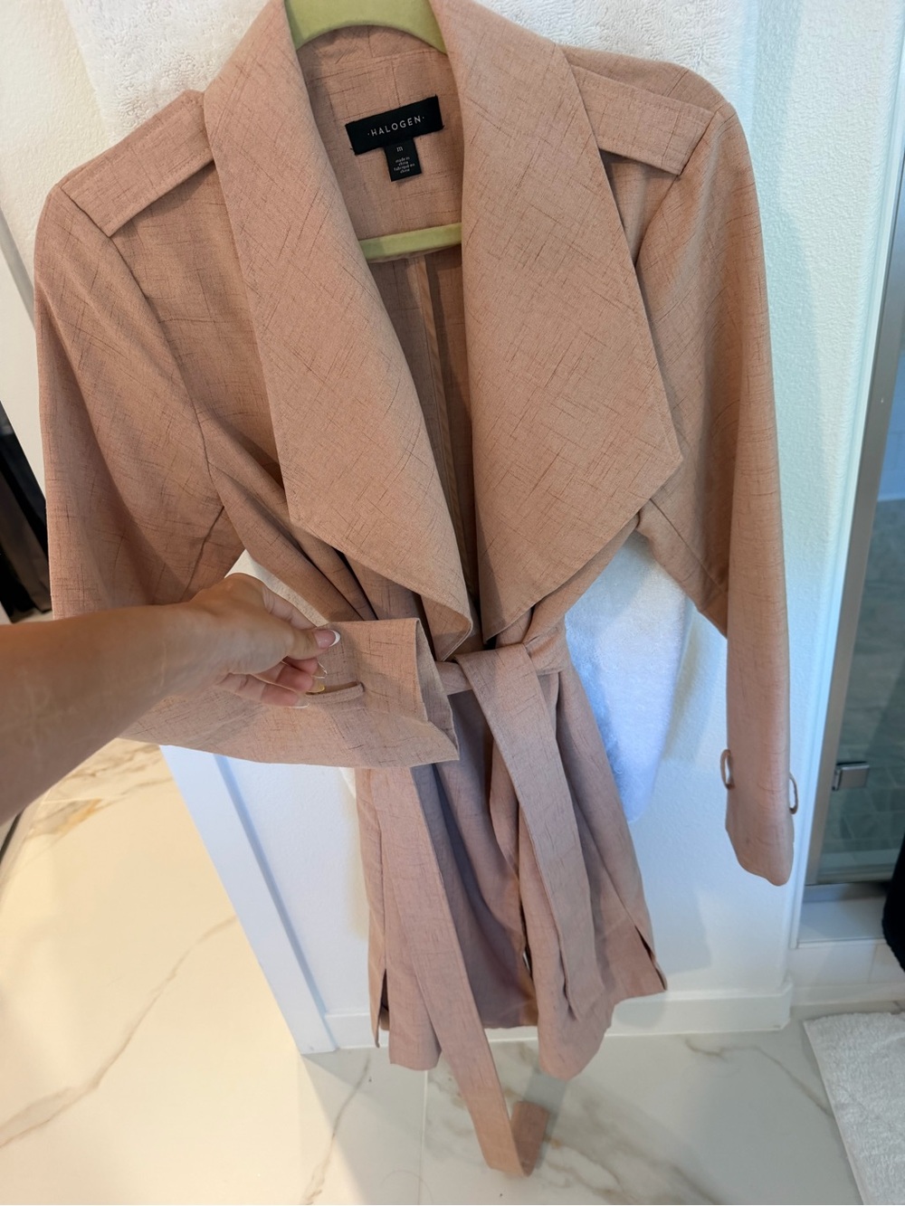 Light Cream/Blush Cooor Tie-Waist Trench Coat (M) by Halogen - Picture 6 of 9